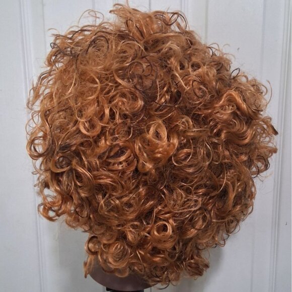 Curly Brown Rockstar Wig Gold Sunglasses Mustache Chain Rocker 80s Costume NEW - Picture 5 of 7